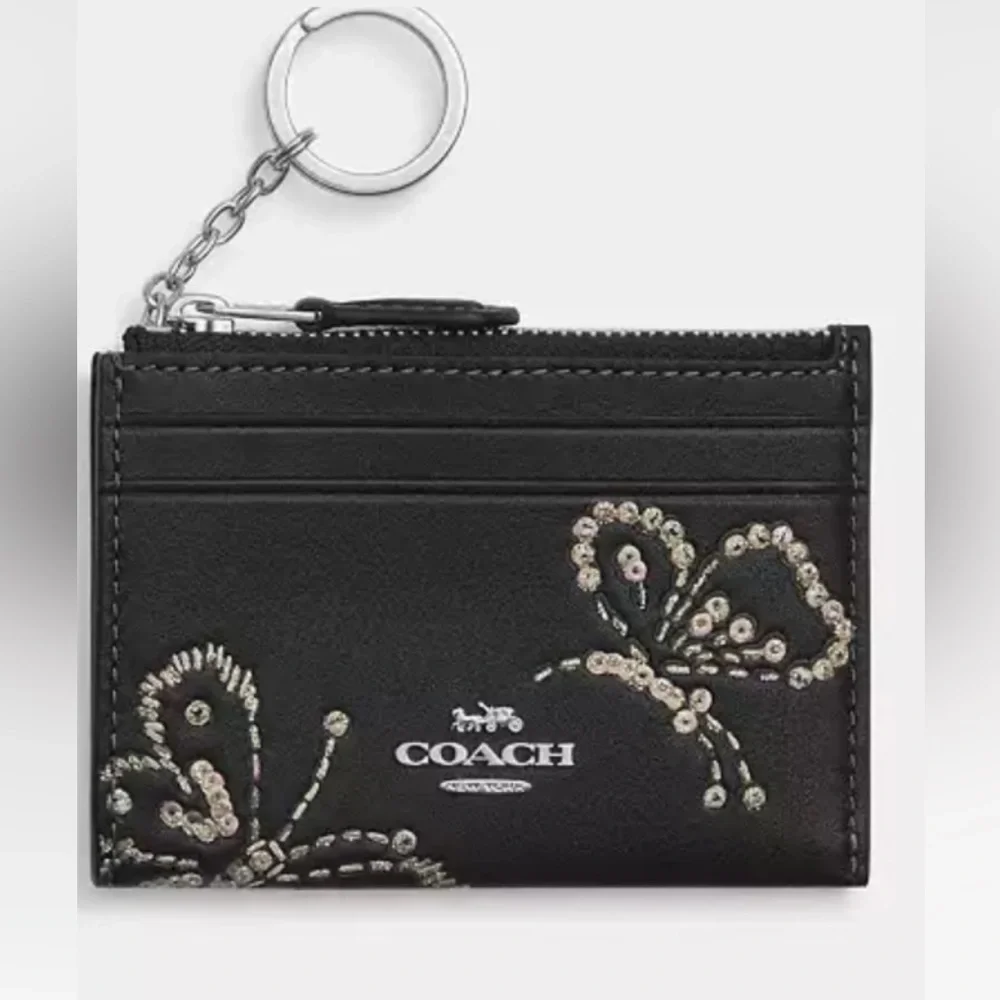 Coach Black Card Holder with Crystal silver Butterflies - Picture 3 of 9